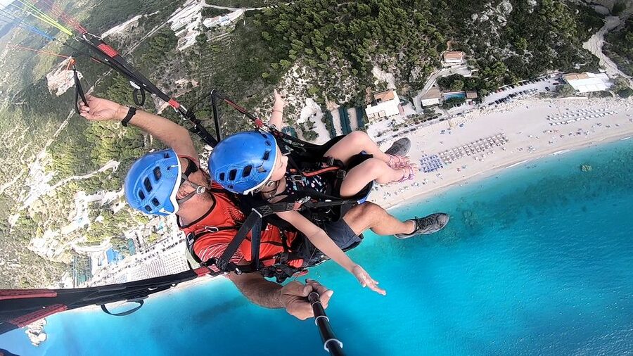Lefkada paragliding tandem flighs/ Kathisma beach - The Takeoff Run and First Seconds in the Air
