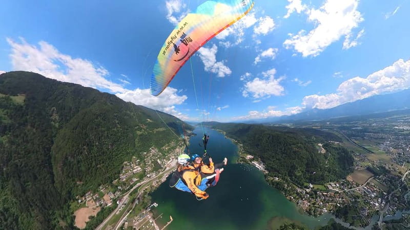 Tandem flight: Paragliding panorama tandem flight - The briefing, harness fit, and the takeoff moment from about 1,940 meters